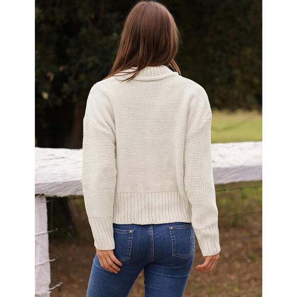 Womens Oversized Chunky Sweaters Crewneck Long Sleeve Cable Knit Fall Pullover - Picture 3 of 5